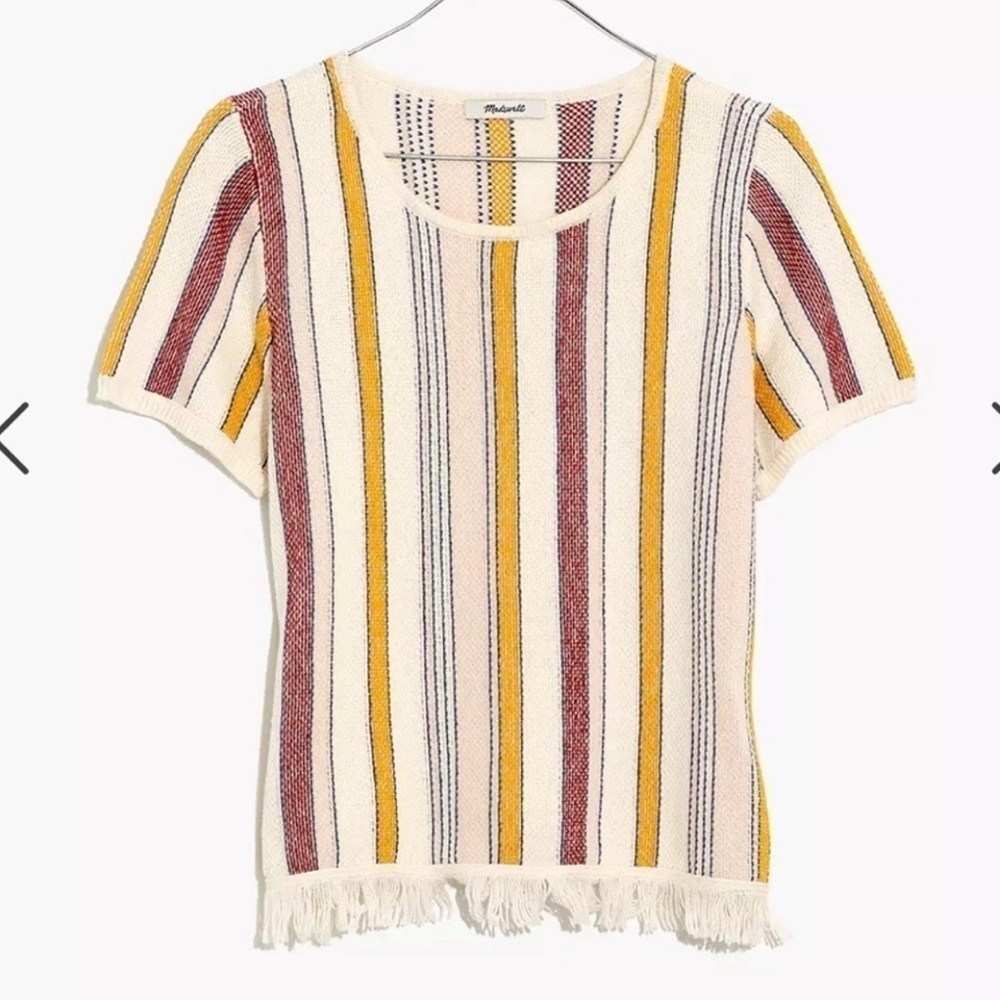 Madewell | Blakley Stripe Sweater Tee Cotton Fringe Size Small - Picture 3 of 8